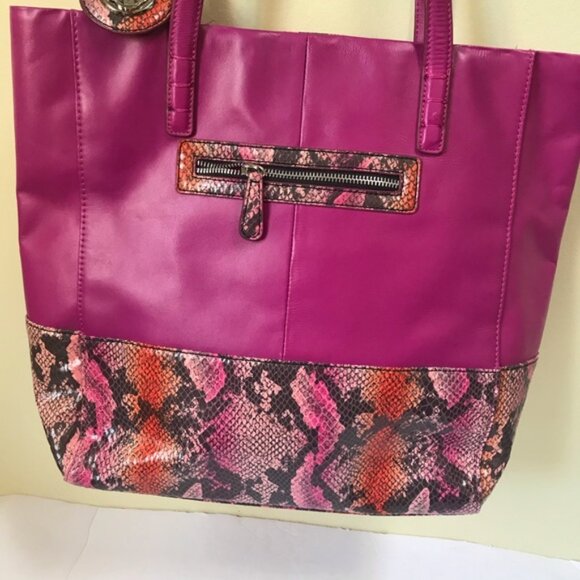 Kate Landry NEW Leather Snake Animal Print Tote Bag Shoulder Satchel FOB Pink - Picture 2 of 16